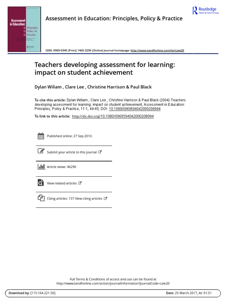 Impact of Formative Assessment on Learning | PDF | Educational ...