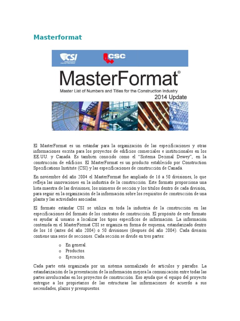 Tarea 1 - MasterFormat | PDF | Distribución de software de Berkeley ...