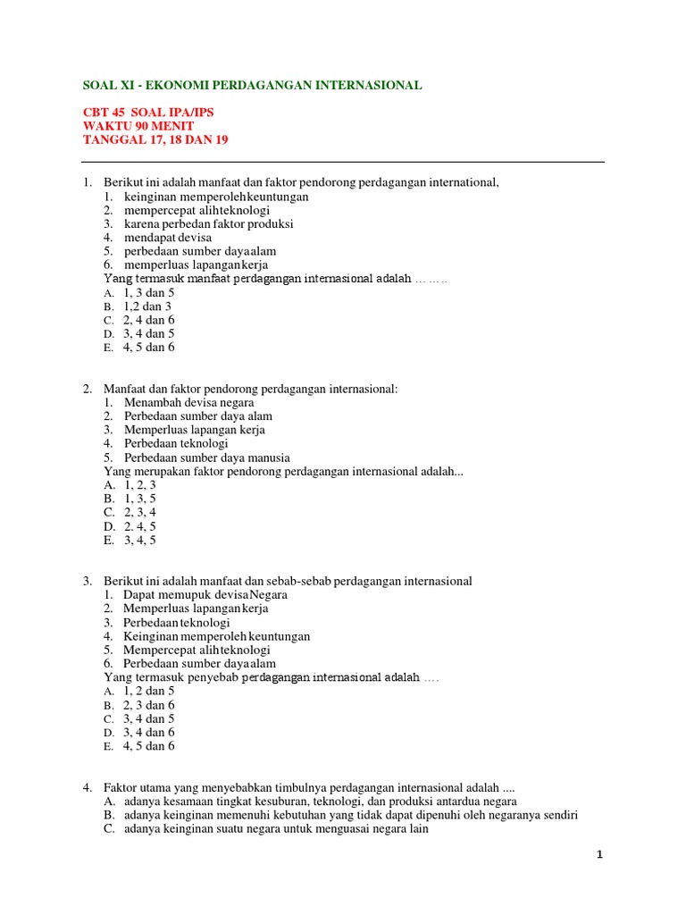 Soal Xi Perdagangan Internasional Manual Pdf