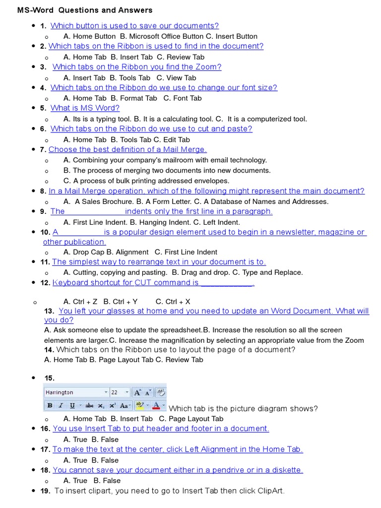 Questions and Answers Microsoft Word Typefaces