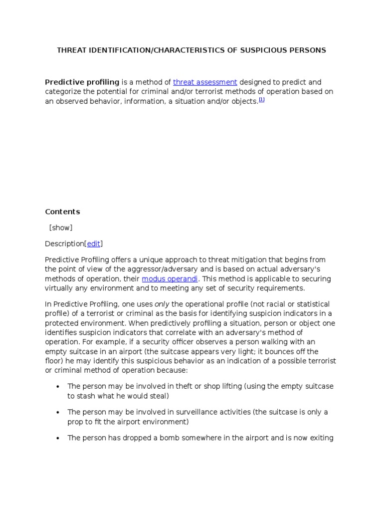 Characteristics of Suspicious Persons | PDF | National Security | Law ...