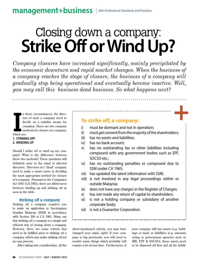 Closing Down A Company Strike Off or Wind Up  PDF  Liquidation 
