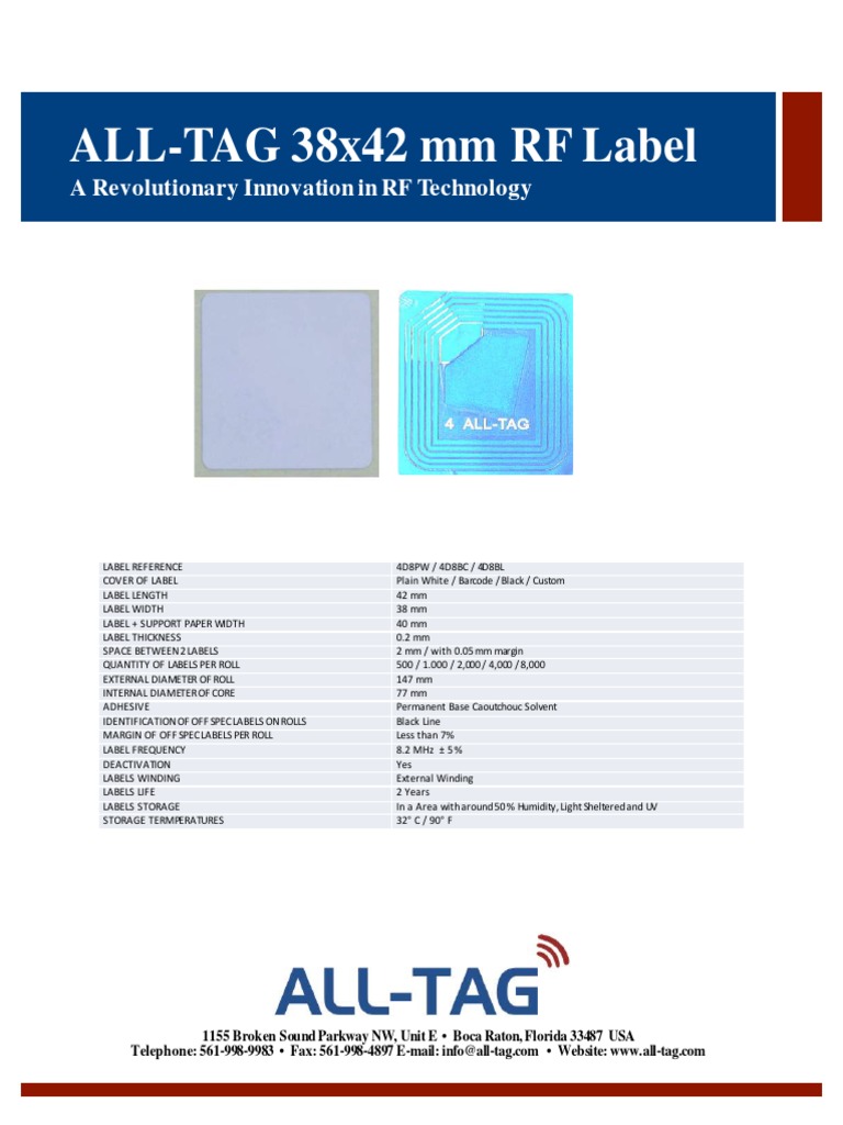 38x42 mm RF Labels Specifications | PDF