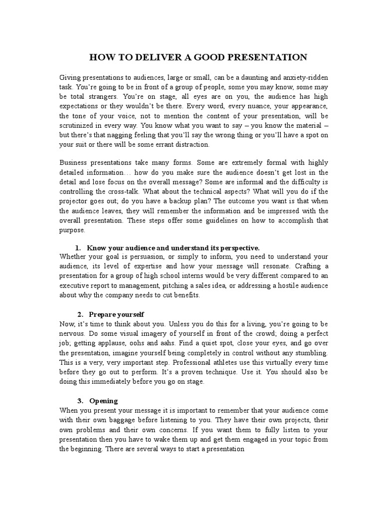 How To Deliver A Good Presentation | PDF | Gesture | Cognitive Science