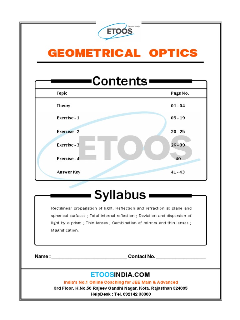 Geometrical Optics PDF PDF Lens (Optics) Prism