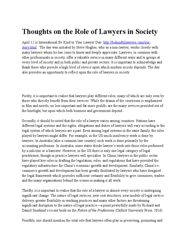 Thoughts on the Role of Lawyers in Society Profession Lawyer Free