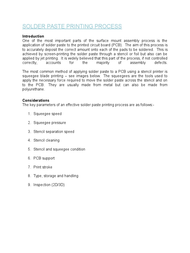 Key Parameters for an Effective Solder Paste Printing Process | PDF ...