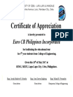 Certificate of Appreciation: Euro CB Philippines Incorporated