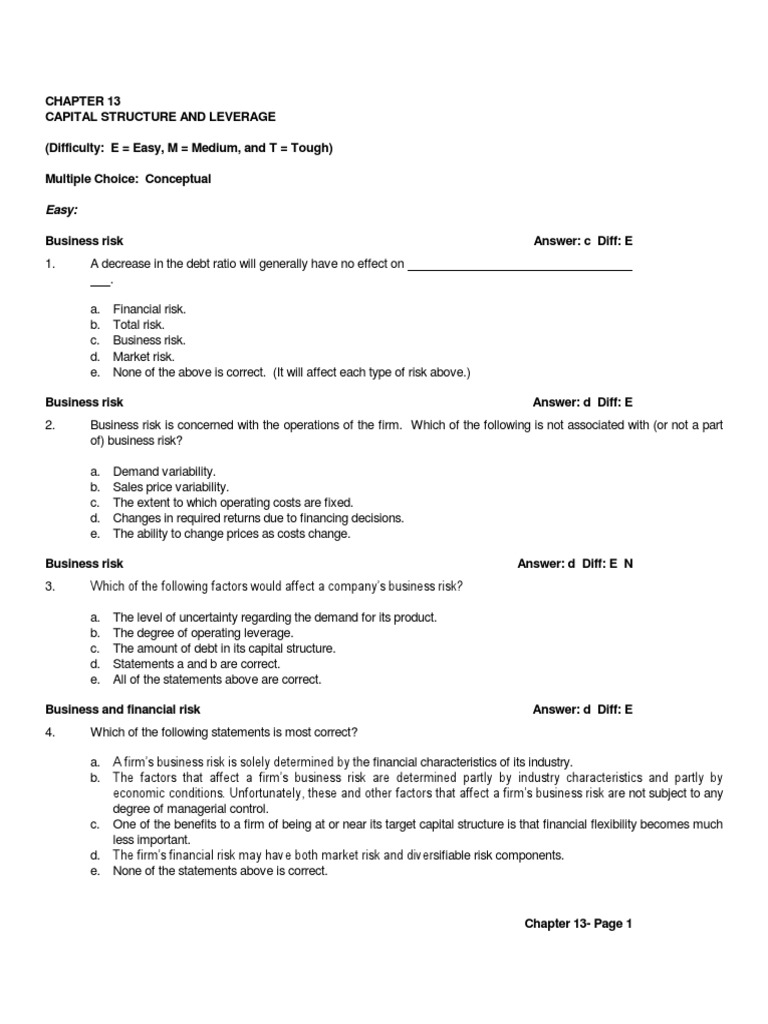 Chapter 13 Capital Structure And Leverage Pdf Pdf Capital Structure