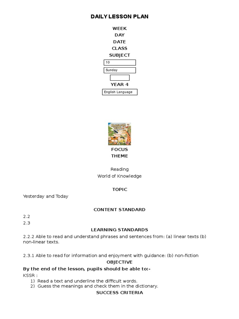 Year 4 Reading Lesson Plan: Vocabulary Skills | PDF