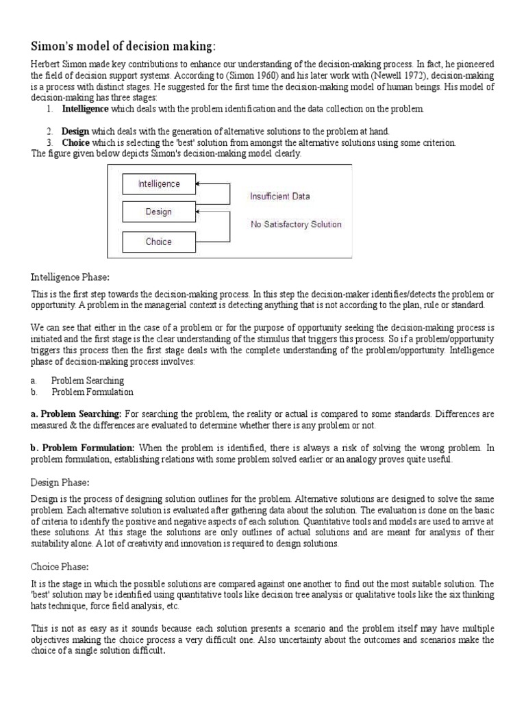 Simon's Model of Decision Making | PDF | Decision Making | Emergence