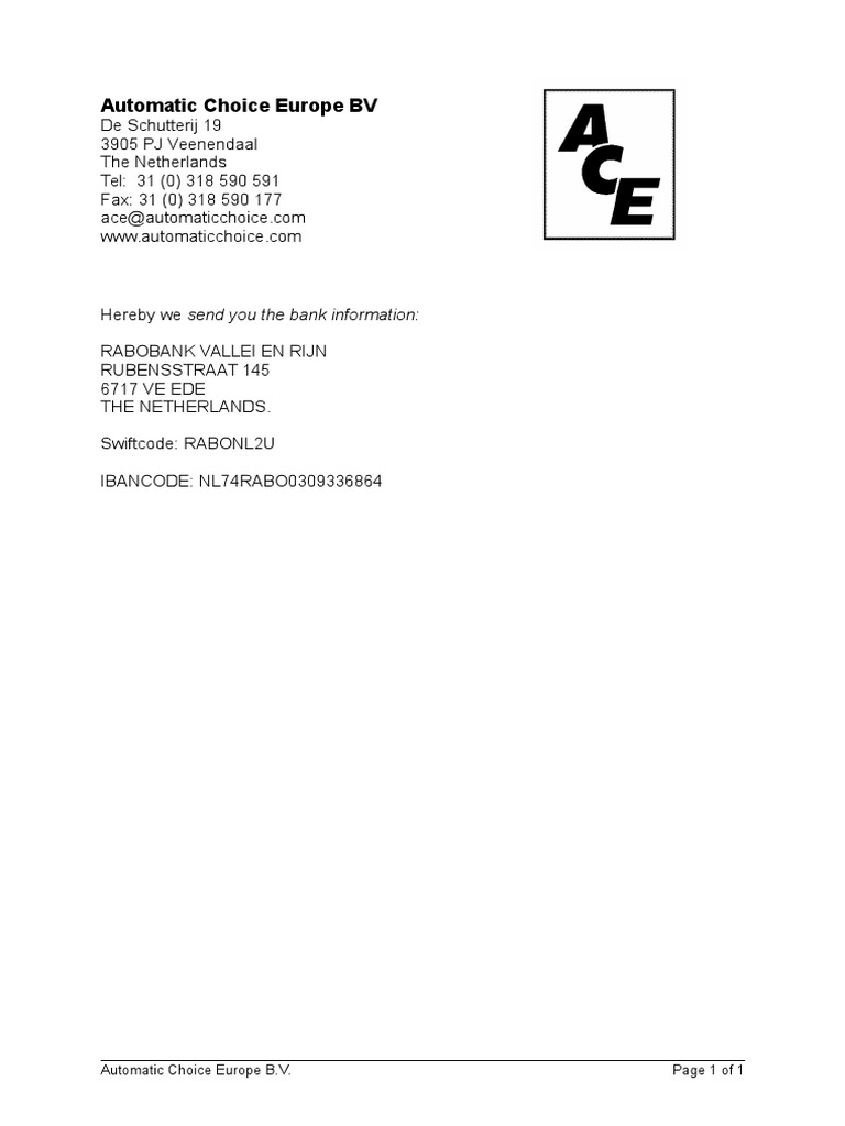 Rabobank Address and Swift Code | PDF