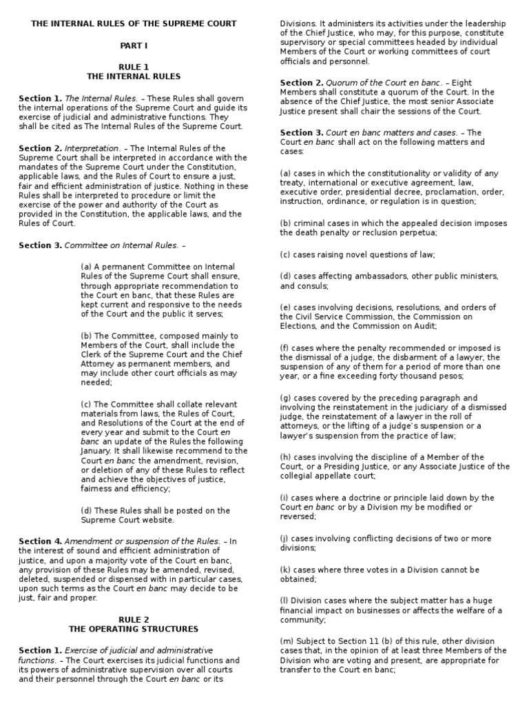 The Internal Rules of the Supreme Court Supreme Courts Supreme