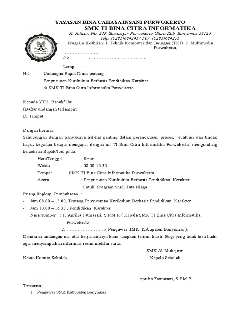 Contoh Surat Undangan Workshop Kurikulum 2013