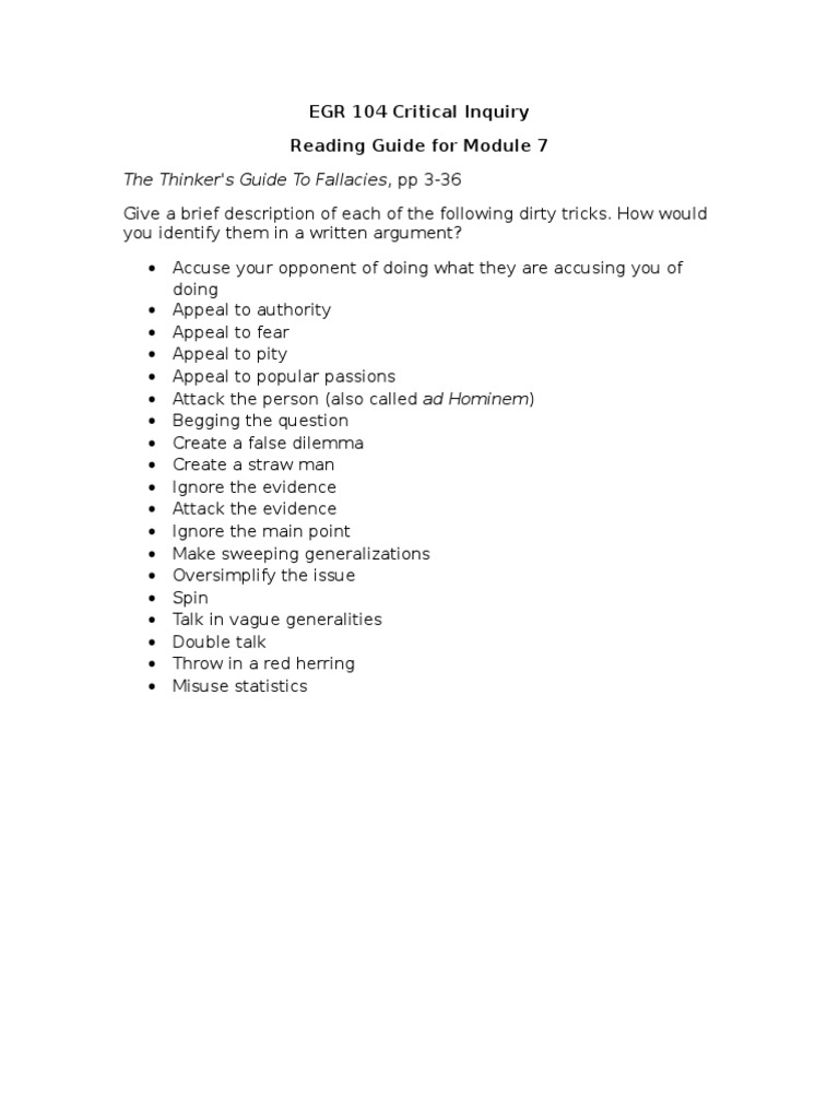 The Thinker's Guide To Fallacies, PP 3-36: EGR 104 Critical Inquiry ...
