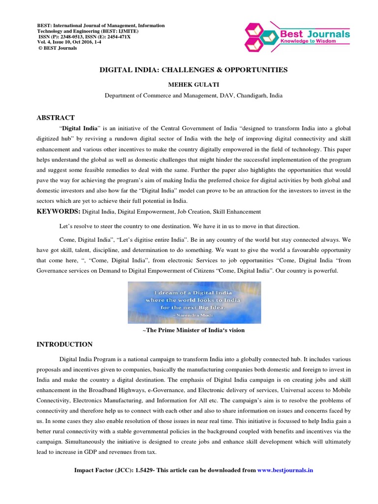 Digital India: Opportunities and Challenges | PDF | Internet Access ...