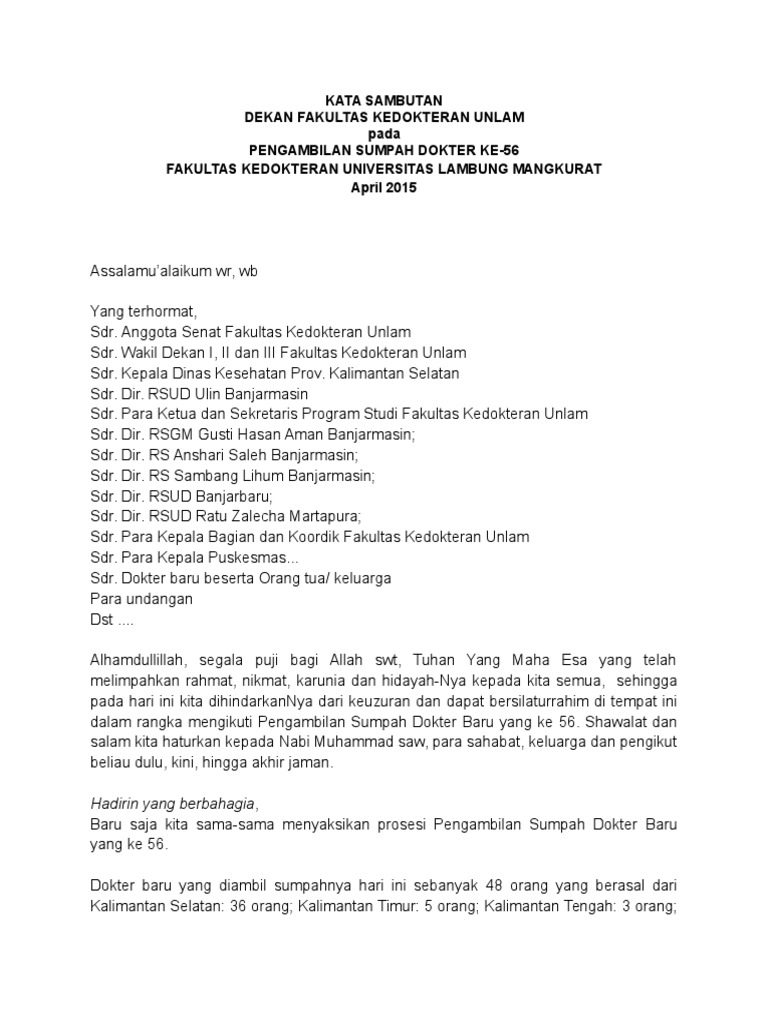 Contoh Kata Sambutan Dekan