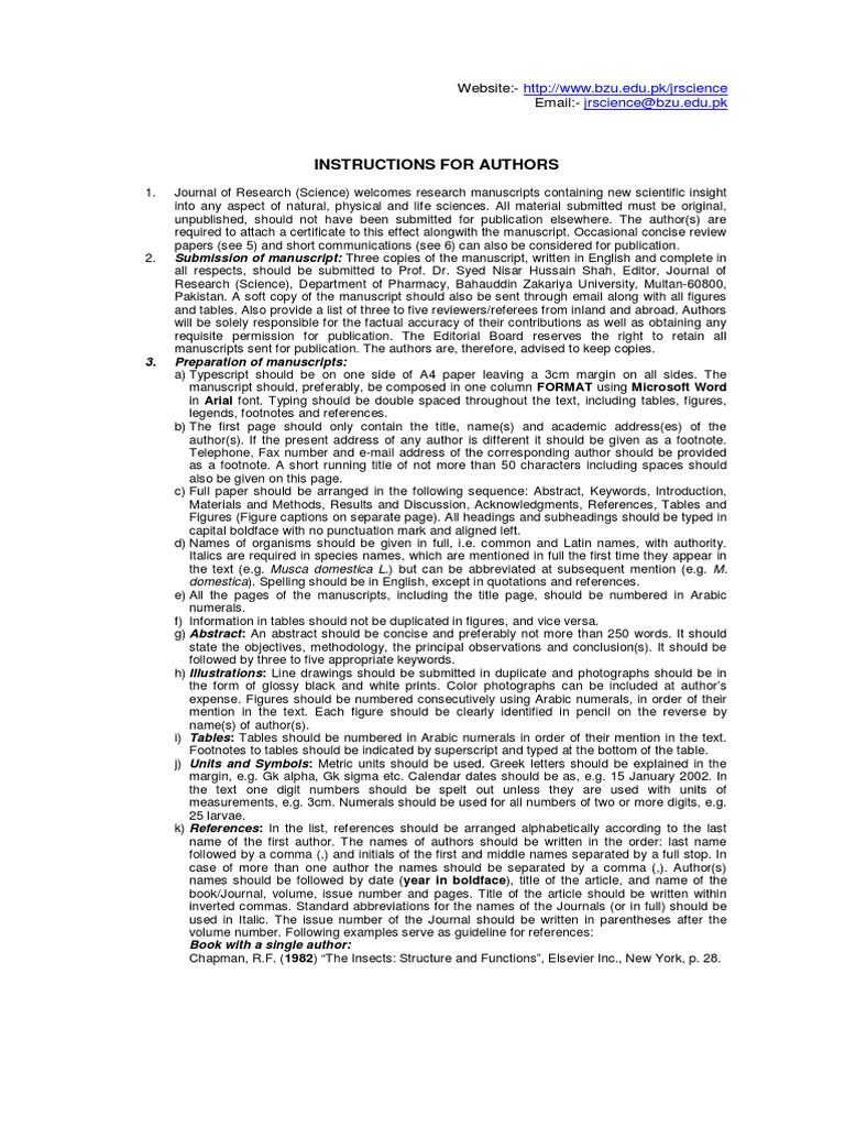 Instruction For Authors Pdf Academic Journal Writing
