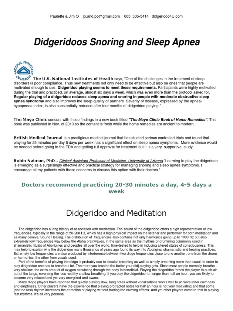 Didgeridoos Snoring and Sleep Apnea Download Free PDF Sleep Apnea