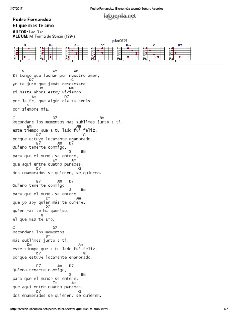Pedro Fernandez, El Que Más Te Amó_ Letra y Acordes Música grabada