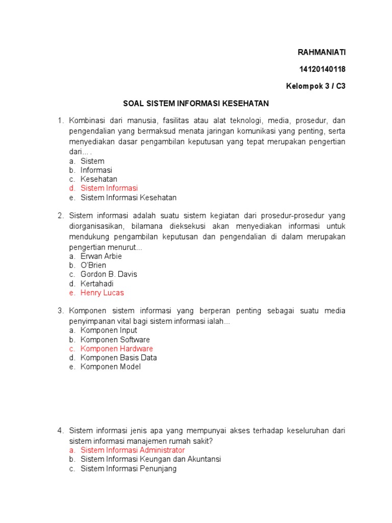 Tugas Soal Sistem Informasi Kesehatan