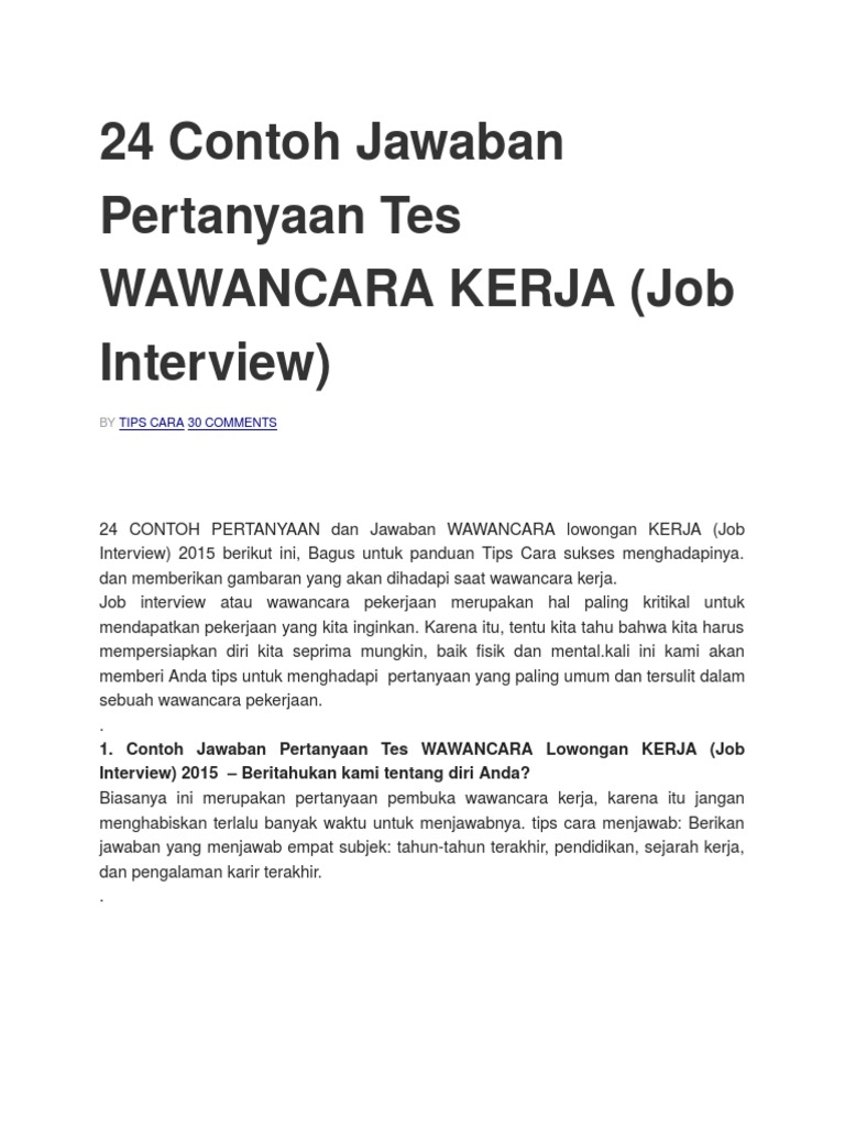 24 Contoh Jawaban Pertanyaan Tes Wawancara Kerja