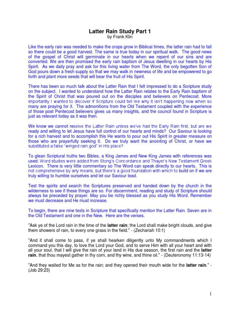 The Early Latter Rain Study Part 1 PDF John The Baptist  