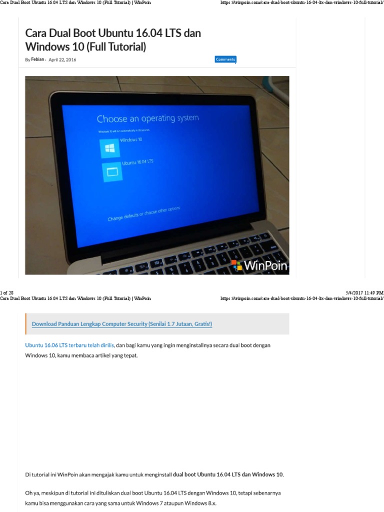 Cara Dual Boot Ubuntu 16.04 LTS Dan Windows 10 (Full Tutorial ...