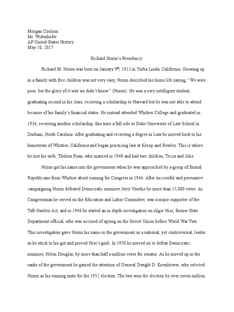 Apush President Project Download Free PDF Richard Nixon Watergate