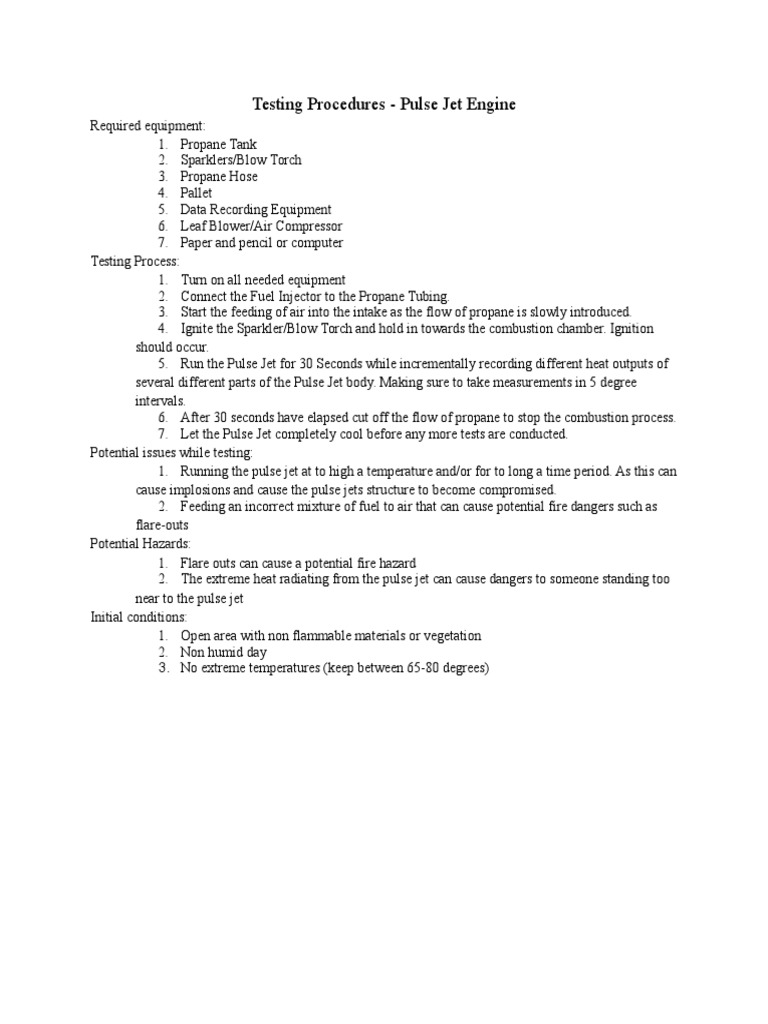 Pulse Jet Engine Testing Procedures | PDF | Technology & Engineering