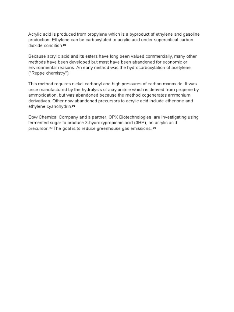 Acrylic Acid Production Methods Overview | PDF | Physical Sciences ...