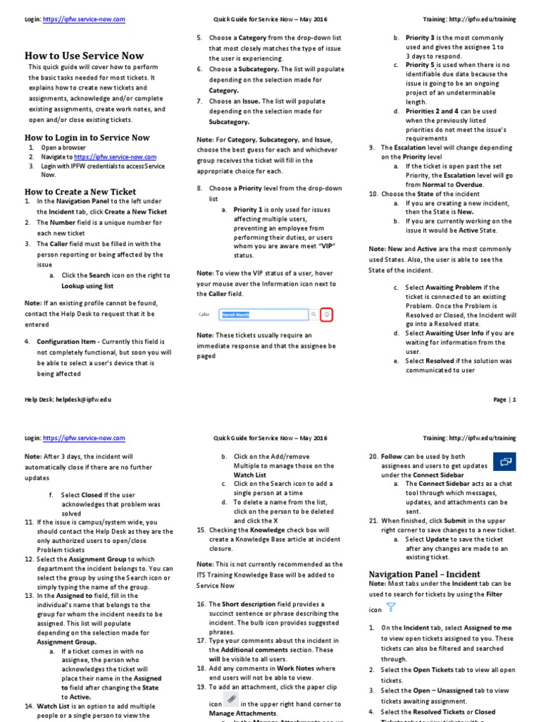 Service Now Quick Guide Help Desk Tab Gui