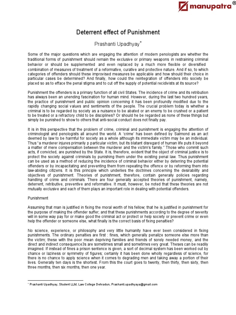 Deterrent Effect of Punishment Punishments Deterrence (Legal)
