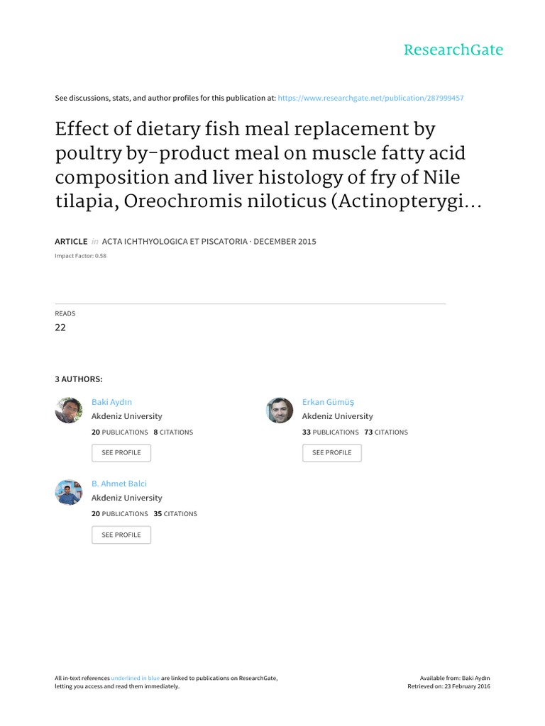 EFFECT OF DIETARY FISH MEAL REPLACEMENT BY POULTRY BYPRODUCT MEAL ON