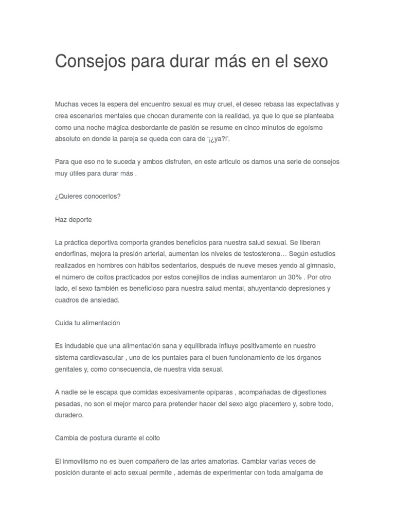 Consejos para Durar Más en El Sexo | PDF | Eyaculación | Relaciones sexuales