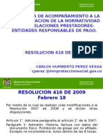 Resolución 416 de 2009 modifica normas sobre relaciones prestadores-ERP