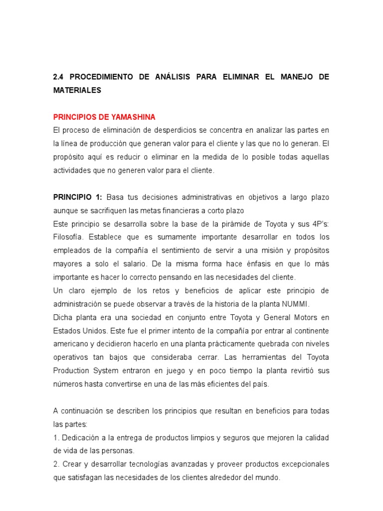 2.4 Procedimiento Para Eliminar El Manejo de Materiales