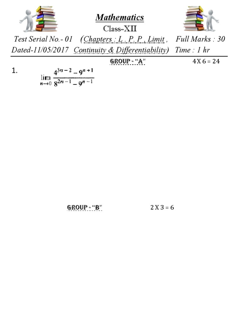 Class XII Math Test: LPP & Limits | PDF