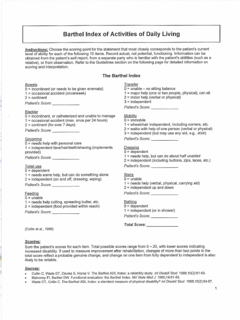 Barthel Index | PDF