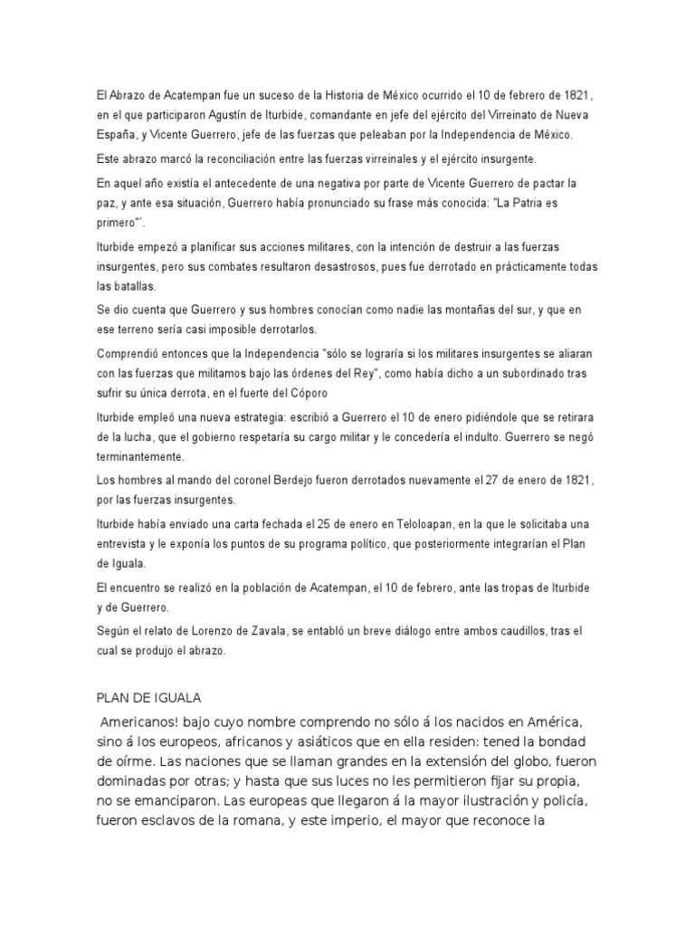 El Abrazo de Acatempan Fue Un Suceso de La Historia de México Ocurrido