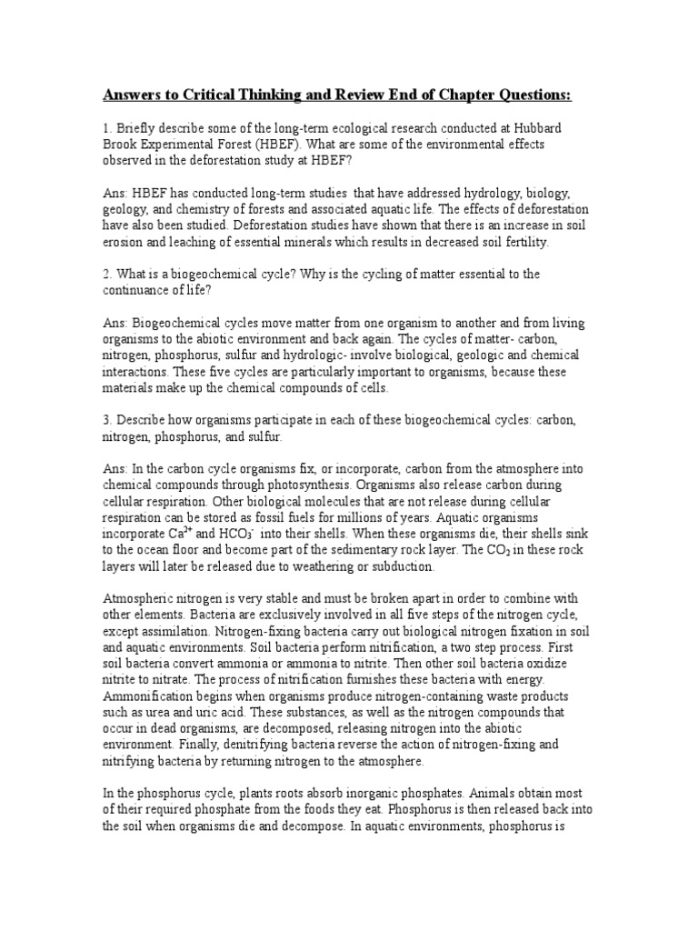 Answers To Critical Thinking and Review End of Chapter Questions PDF Atmosphere Of Earth