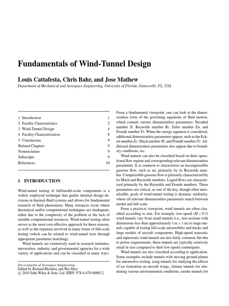 Fundamentals of Wind Tunnel Design PDF Wind Tunnel Fluid Dynamics