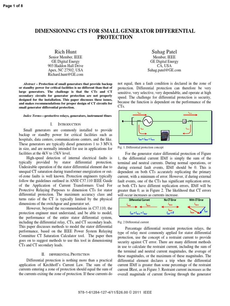 Dimensioning Cts For Small Generator Differential | PDF | Ct Scan ...