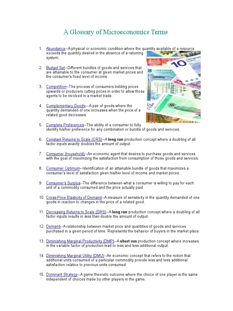A Glossary of Microeconomics Terms | Elasticity (Economics) | Market ...