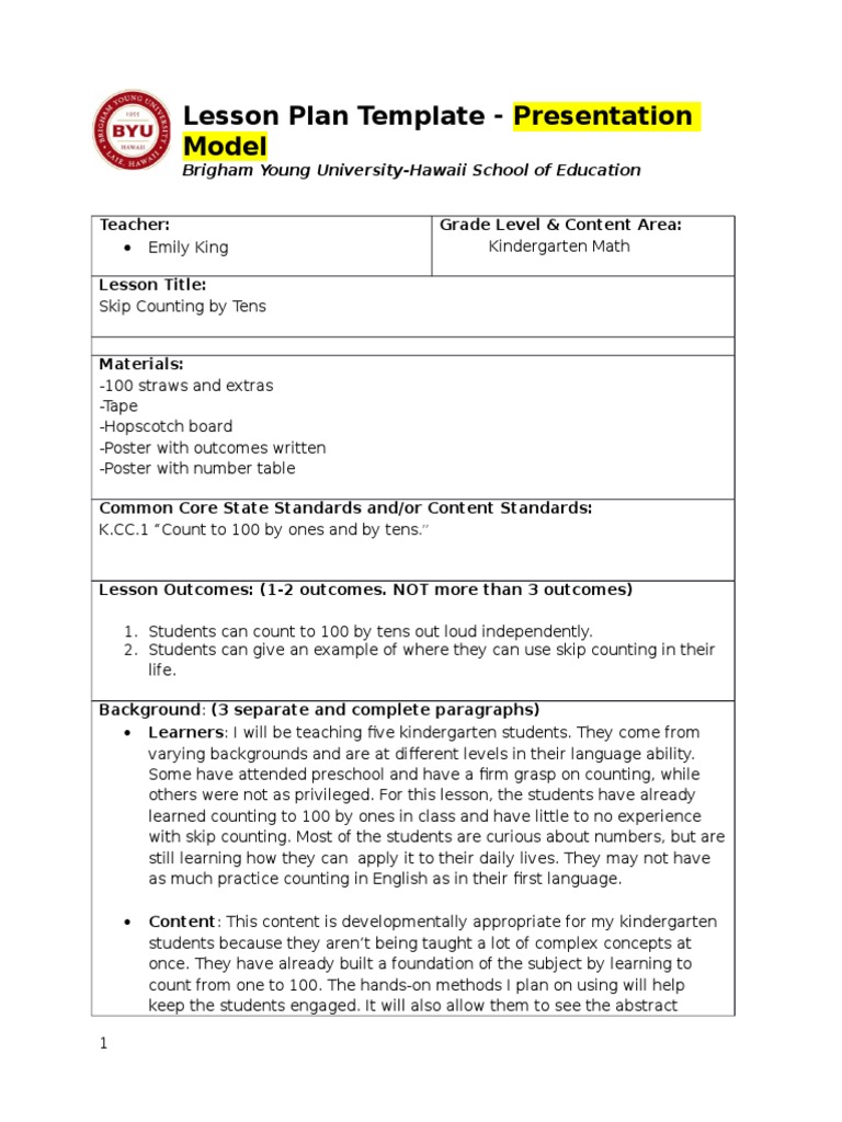 presentation model lesson plan template | Educational Assessment ...