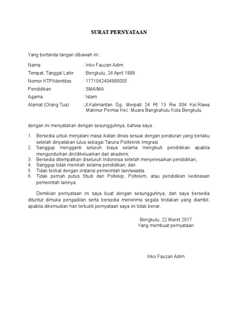 Surat Pernyataan 6 Poin