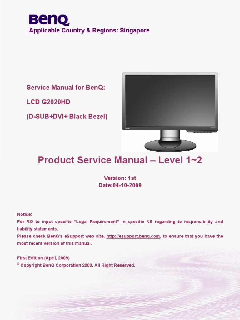 Benq G2020HD Monitor LCD | PDF | Display Resolution | Computer Monitor