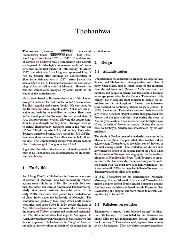 Thohanbwa PDF Myanmar Unrest