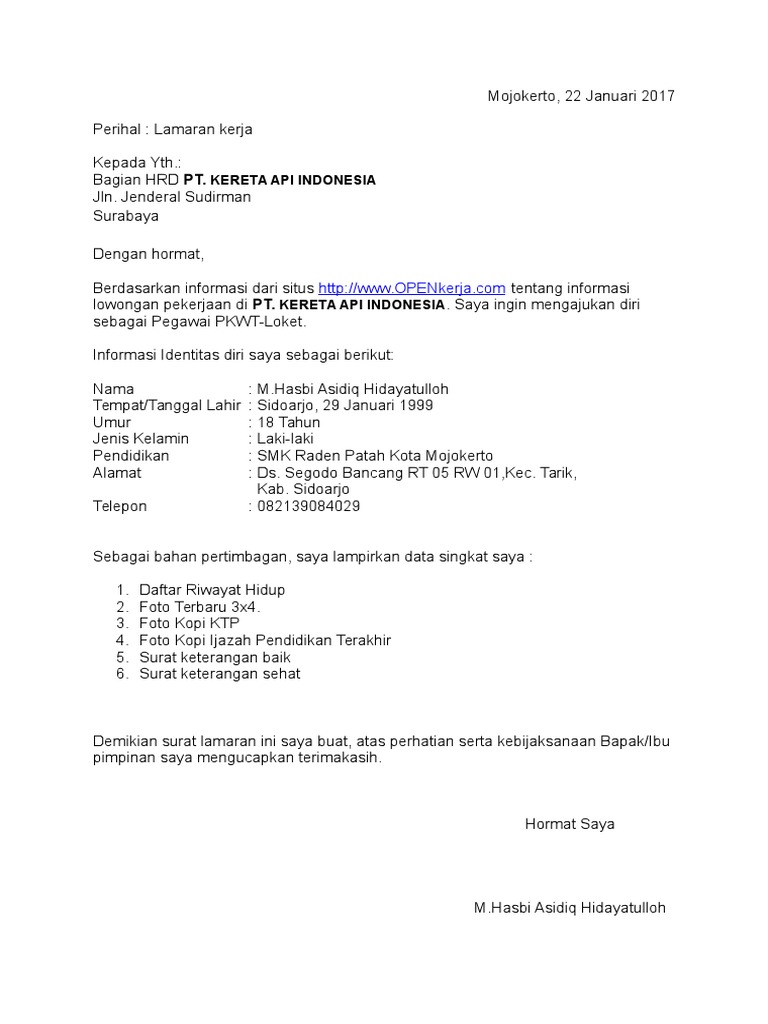 Download 98+ Contoh Surat Lamaran Kerja Kereta Api Terbaik Dan Terbaru