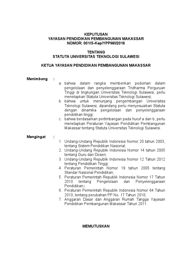 Surat Keputusan Statuta Uts | PDF